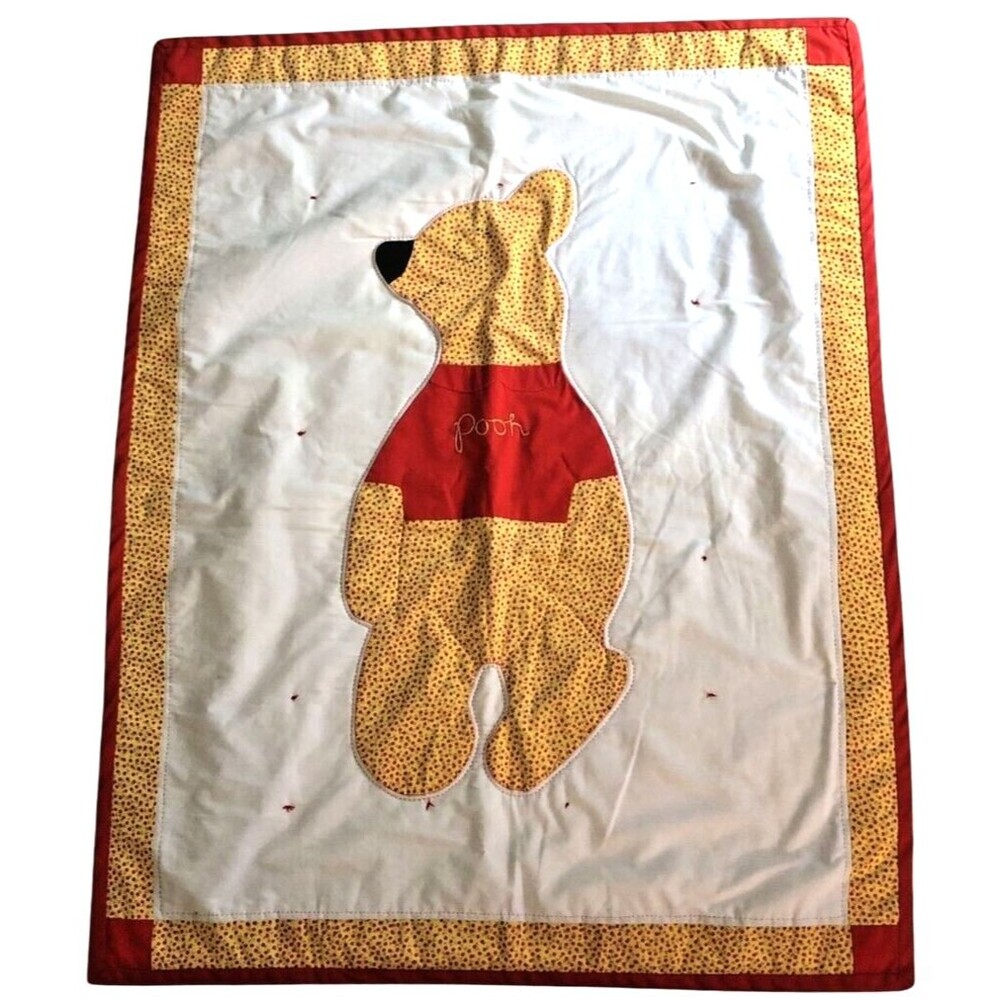 Handmade Calico WINNIE The POOH Crib Quilt w/Knot Ties Comforter Nursery 34x44